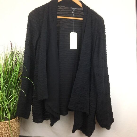 Eileen Fisher Black Crinkle Chiffon Sheer Long Sleeve Jacket NEW 3X
